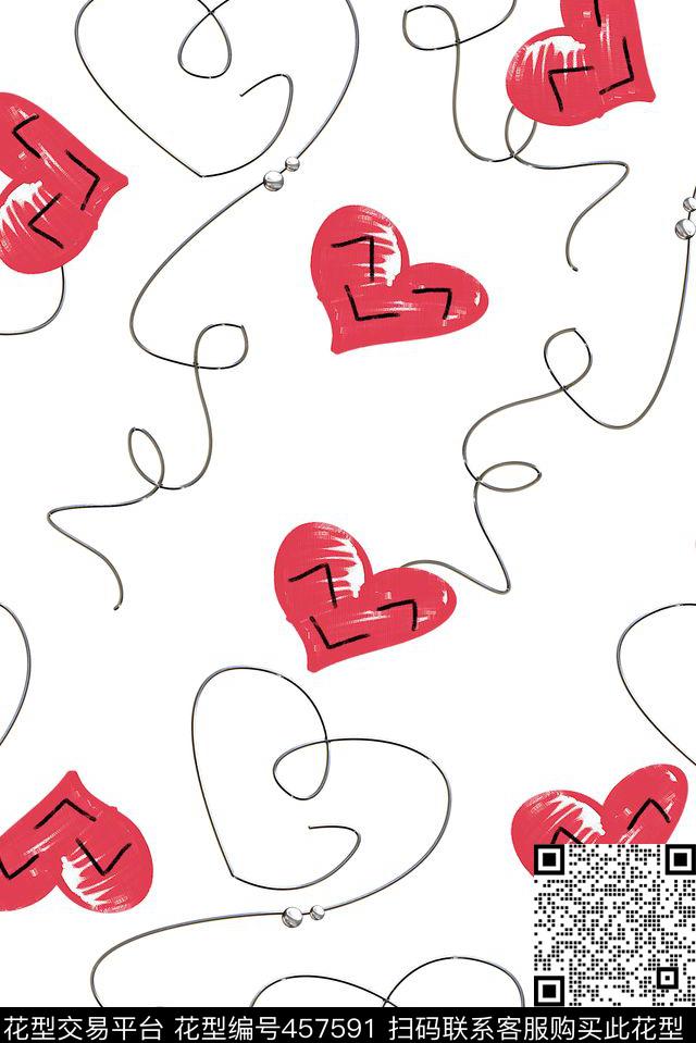 大牌铁丝线条爱心传统印花华亿平台下载（图片编号: 457591） - 瓦栏（Walan）