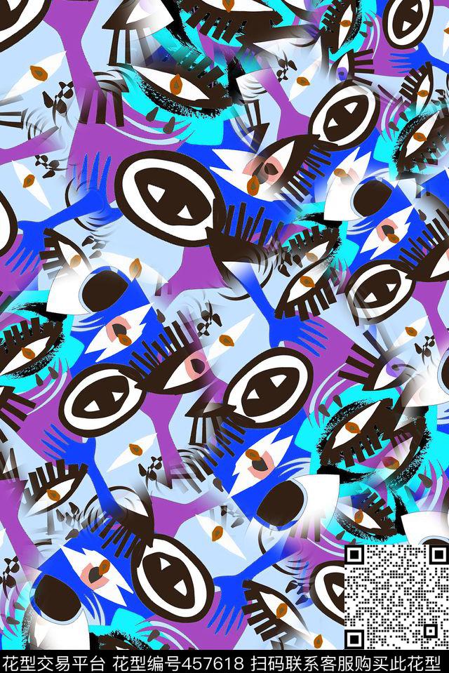 插画手绘眼睛传统印花华亿平台下载（图片编号: 457618） - 瓦栏（Walan）