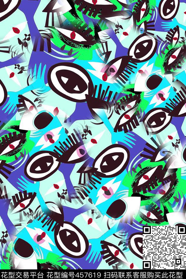 插画手绘眼睛传统印花华亿平台下载（图片编号: 457619） - 瓦栏（Walan）