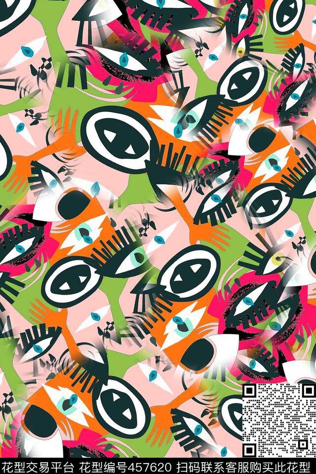 插画手绘眼睛传统印花华亿平台下载（图片编号: 457620） - 瓦栏（Walan）