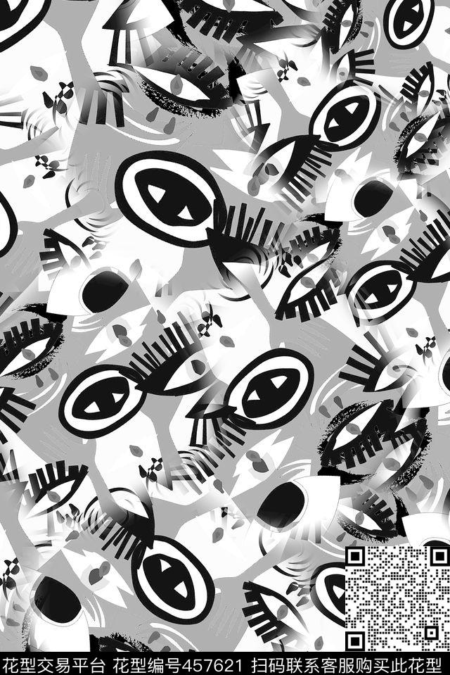 插画手绘眼睛传统印花华亿平台下载（图片编号: 457621） - 瓦栏（Walan）
