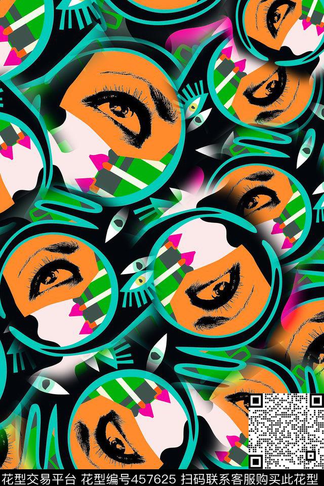 涂鸦眼睛嘴巴传统印花华亿平台下载（图片编号: 457625） - 瓦栏（Walan）