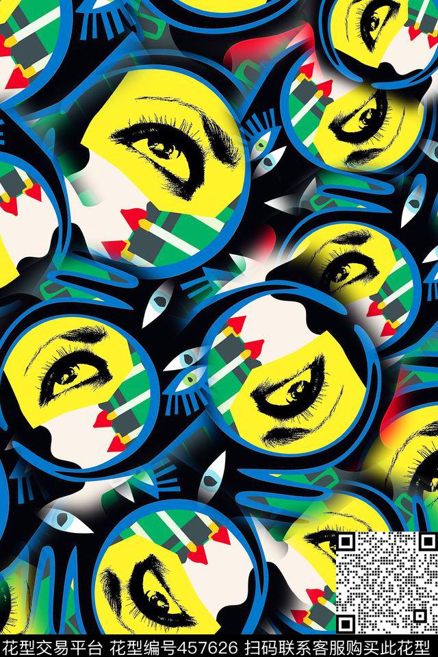 涂鸦眼睛嘴巴传统印花华亿平台下载（图片编号: 457626） - 瓦栏（Walan）