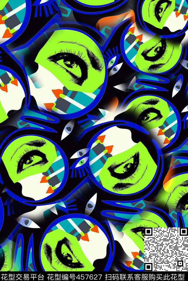 涂鸦眼睛嘴巴传统印花华亿平台下载（图片编号: 457627） - 瓦栏（Walan）