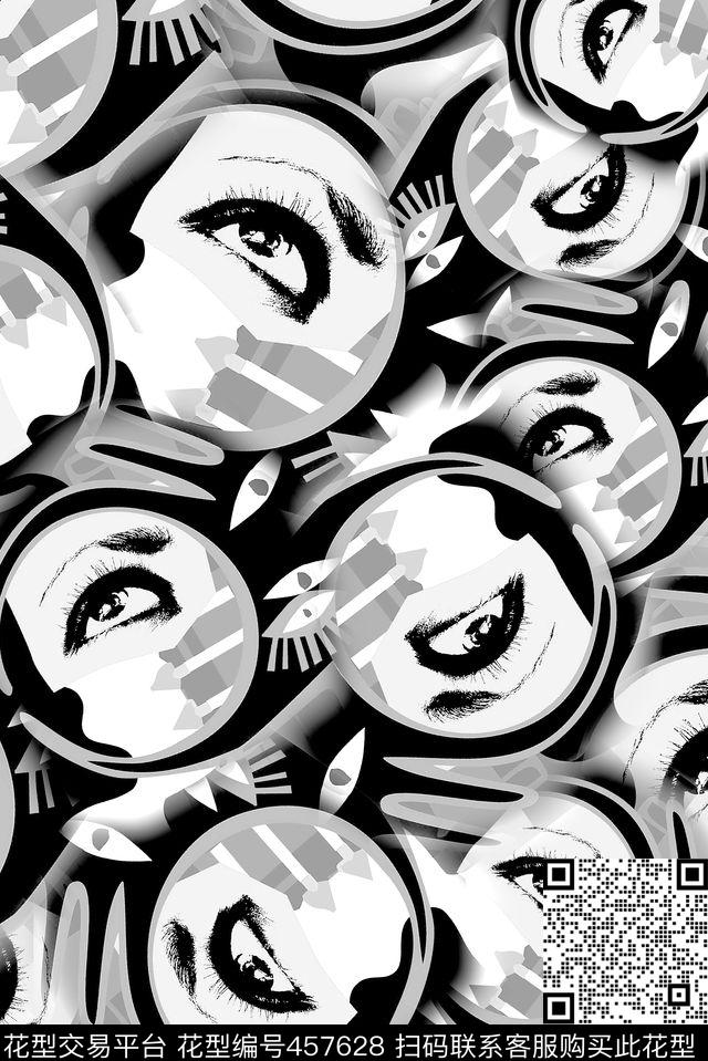 涂鸦眼睛嘴巴传统印花华亿平台下载（图片编号: 457628） - 瓦栏（Walan）