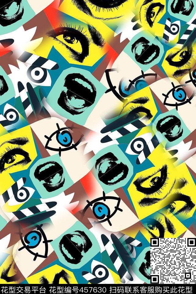 涂鸦几何嘴巴传统印花华亿平台下载（图片编号: 457630） - 瓦栏（Walan）