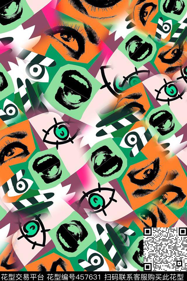 涂鸦几何嘴巴传统印花华亿平台下载（图片编号: 457631） - 瓦栏（Walan）