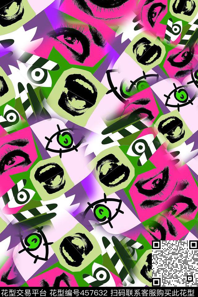 涂鸦几何嘴巴传统印花华亿平台下载（图片编号: 457632） - 瓦栏（Walan）