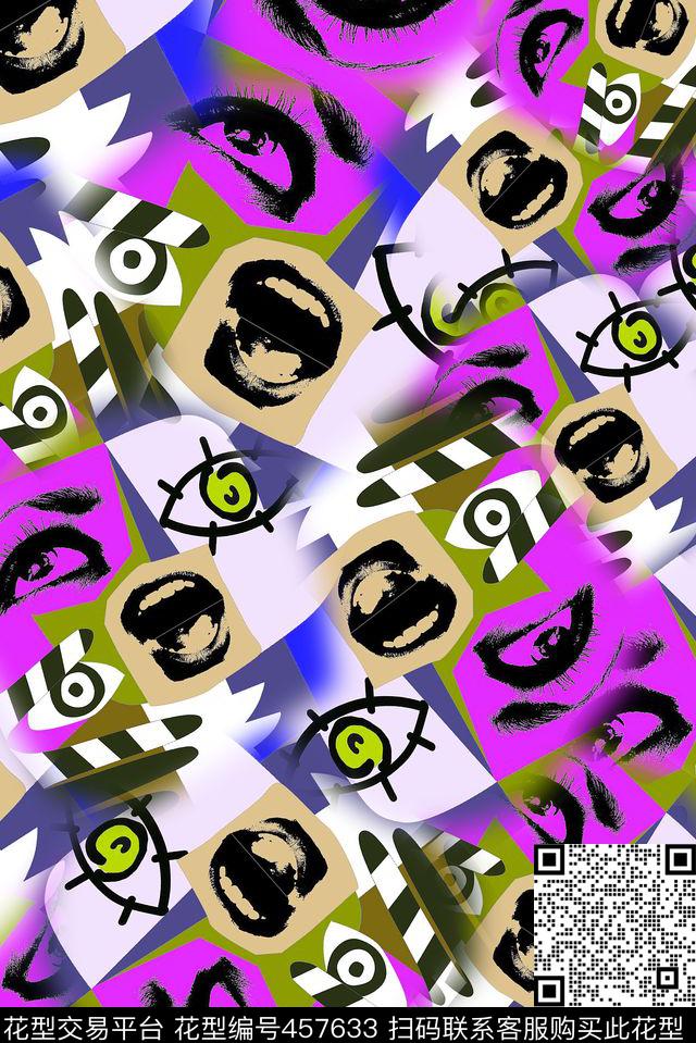 涂鸦几何嘴巴传统印花华亿平台下载（图片编号: 457633） - 瓦栏（Walan）