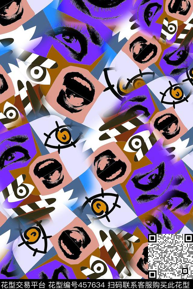 涂鸦几何嘴巴传统印花华亿平台下载（图片编号: 457634） - 瓦栏（Walan）