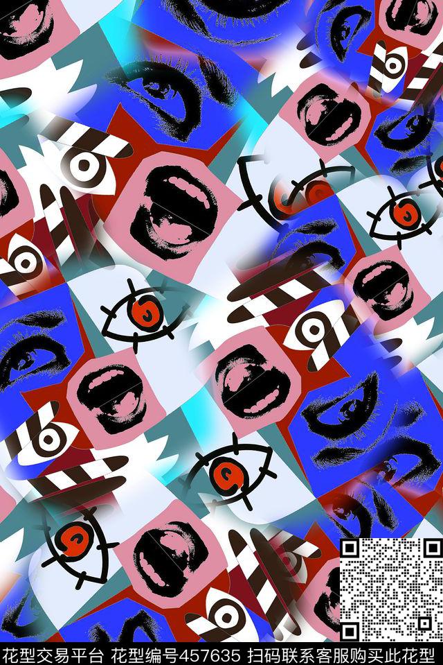涂鸦几何嘴巴传统印花华亿平台下载（图片编号: 457635） - 瓦栏（Walan）
