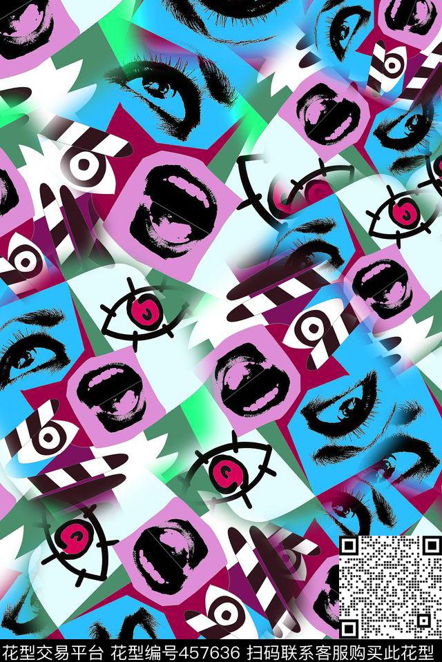 涂鸦几何嘴巴传统印花华亿平台下载（图片编号: 457636） - 瓦栏（Walan）