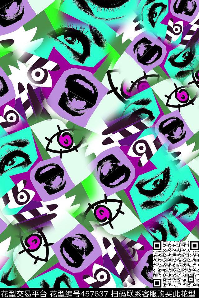 涂鸦几何嘴巴传统印花华亿平台下载（图片编号: 457637） - 瓦栏（Walan）