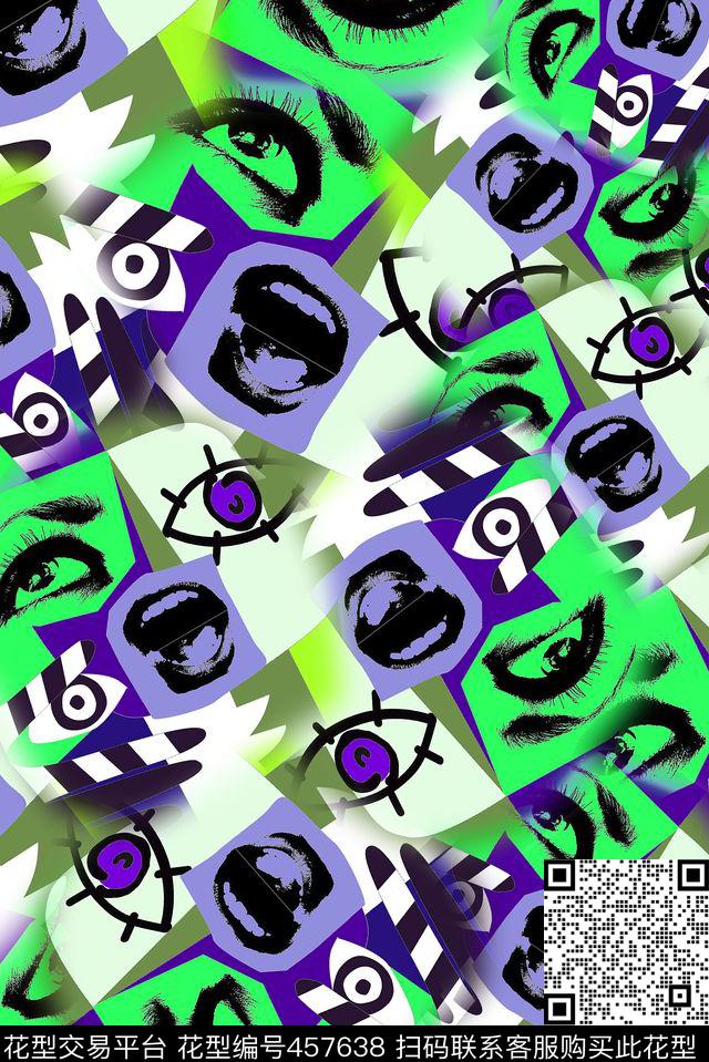 涂鸦几何嘴巴传统印花华亿平台下载（图片编号: 457638） - 瓦栏（Walan）