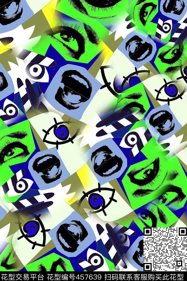 涂鸦几何嘴巴传统印花华亿平台下载（图片编号: 457639） - 瓦栏（Walan）