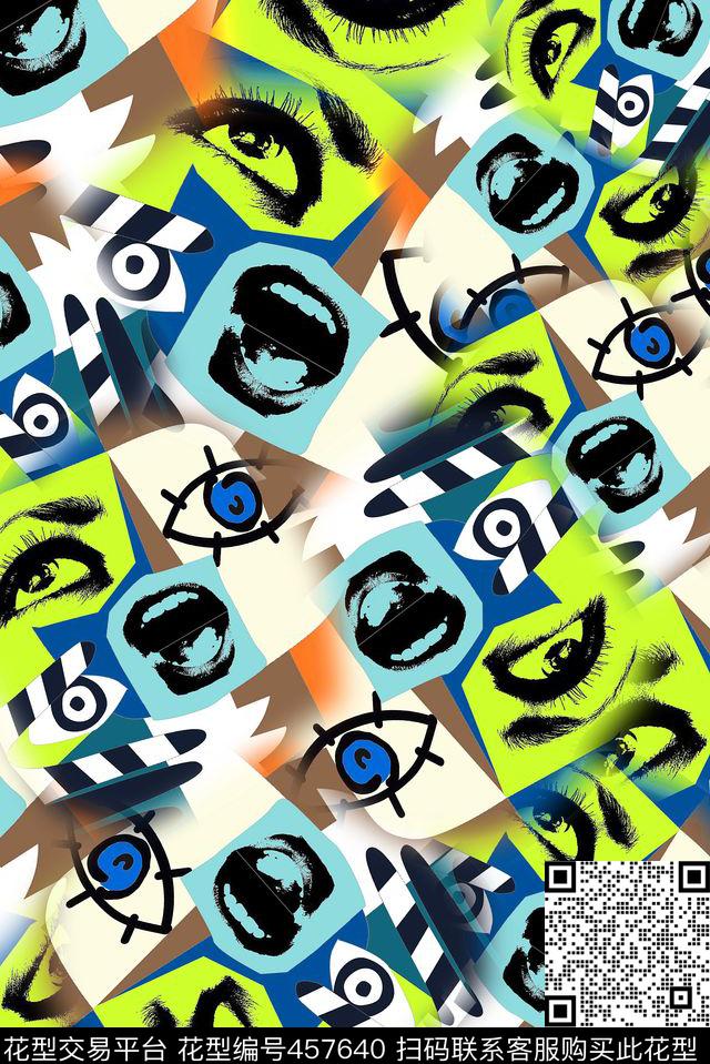 涂鸦几何嘴巴传统印花华亿平台下载（图片编号: 457640） - 瓦栏（Walan）