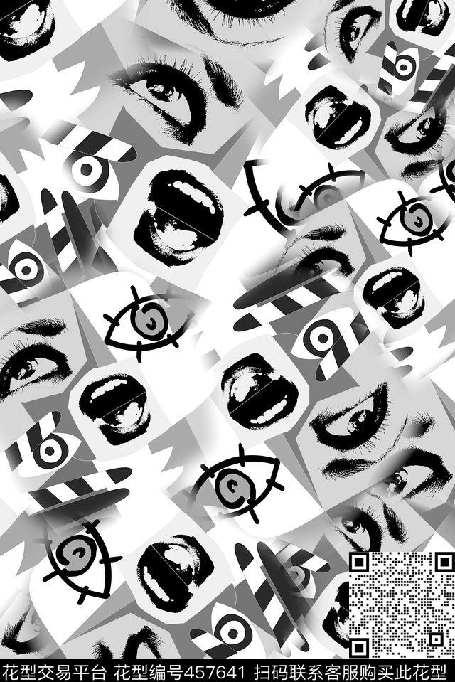 涂鸦几何嘴巴传统印花华亿平台下载（图片编号: 457641） - 瓦栏（Walan）