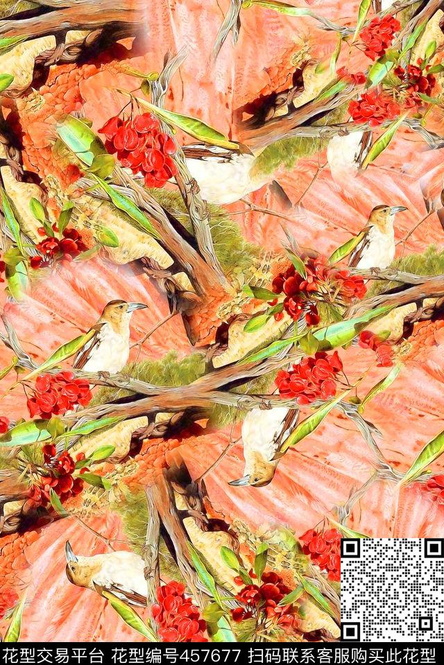 鸟花卉休闲数码印花华亿平台下载（图片编号: 457677） - 瓦栏（Walan）