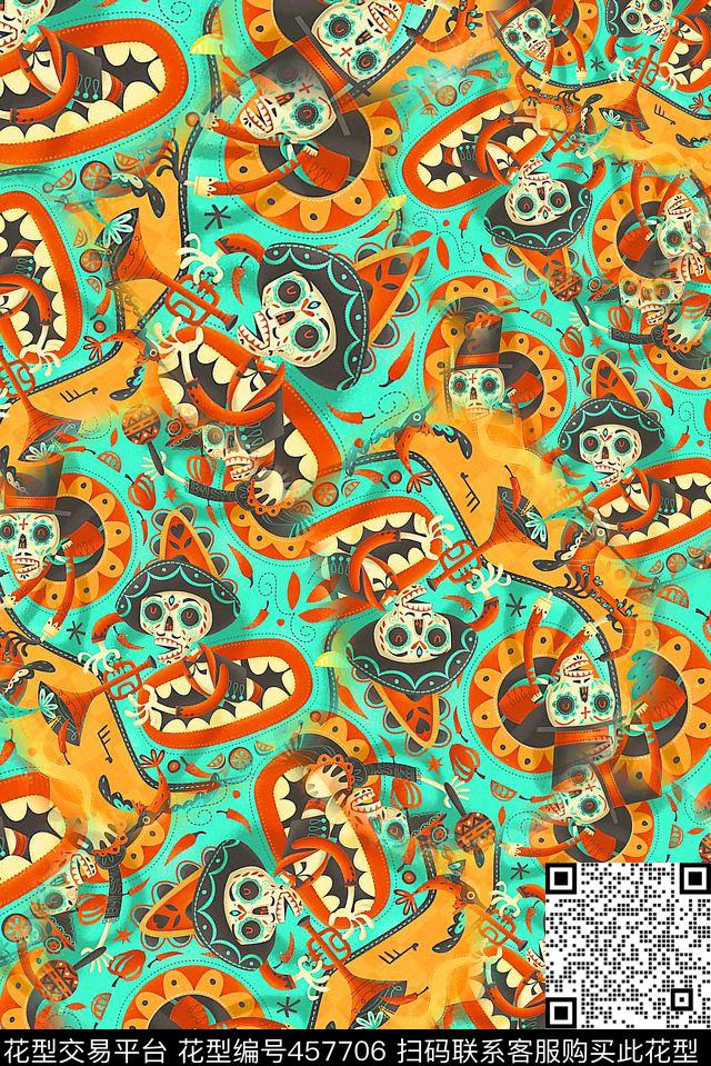 插画卡通骷髅传统印花华亿平台下载（图片编号: 457706） - 瓦栏（Walan）