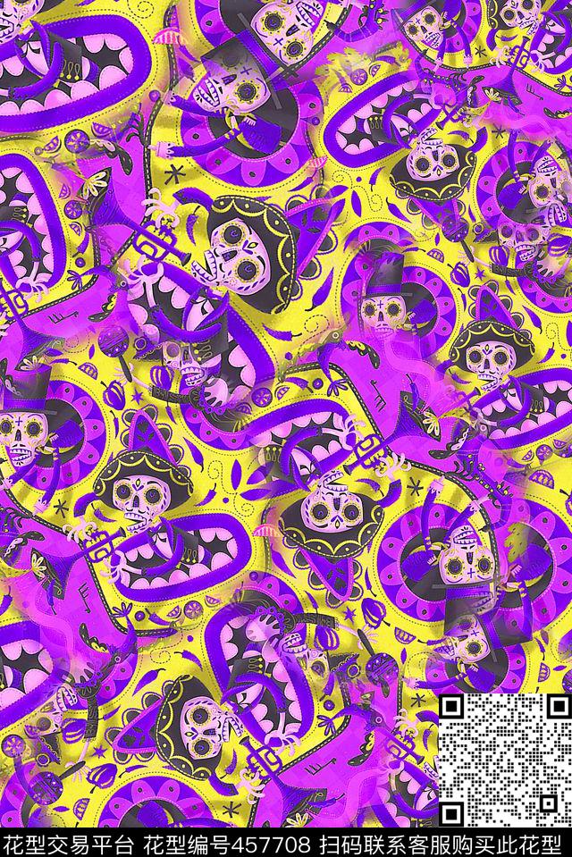 插画卡通骷髅传统印花华亿平台下载（图片编号: 457708） - 瓦栏（Walan）