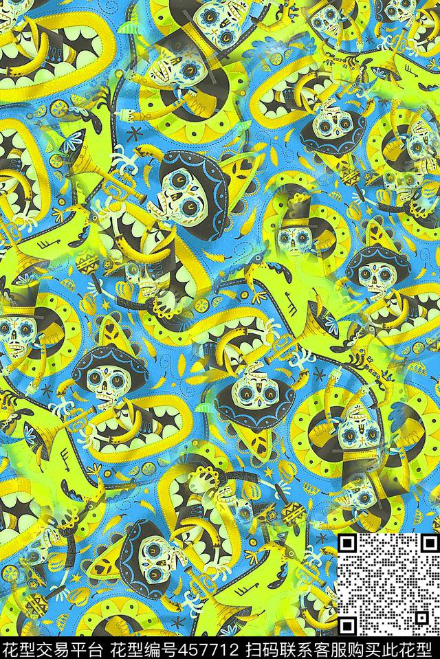 插画卡通骷髅传统印花华亿平台下载（图片编号: 457712） - 瓦栏（Walan）