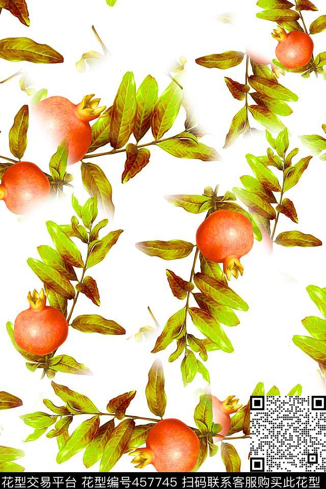 石榴水果植物数码印花华亿平台下载（图片编号: 457745） - 瓦栏（Walan）