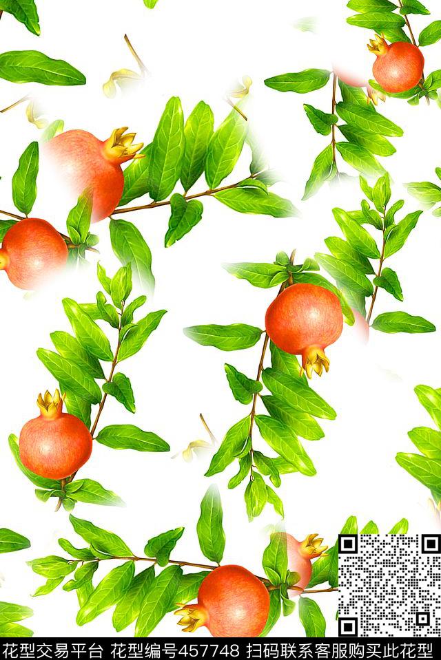 石榴水果植物数码印花华亿平台下载（图片编号: 457748） - 瓦栏（Walan）
