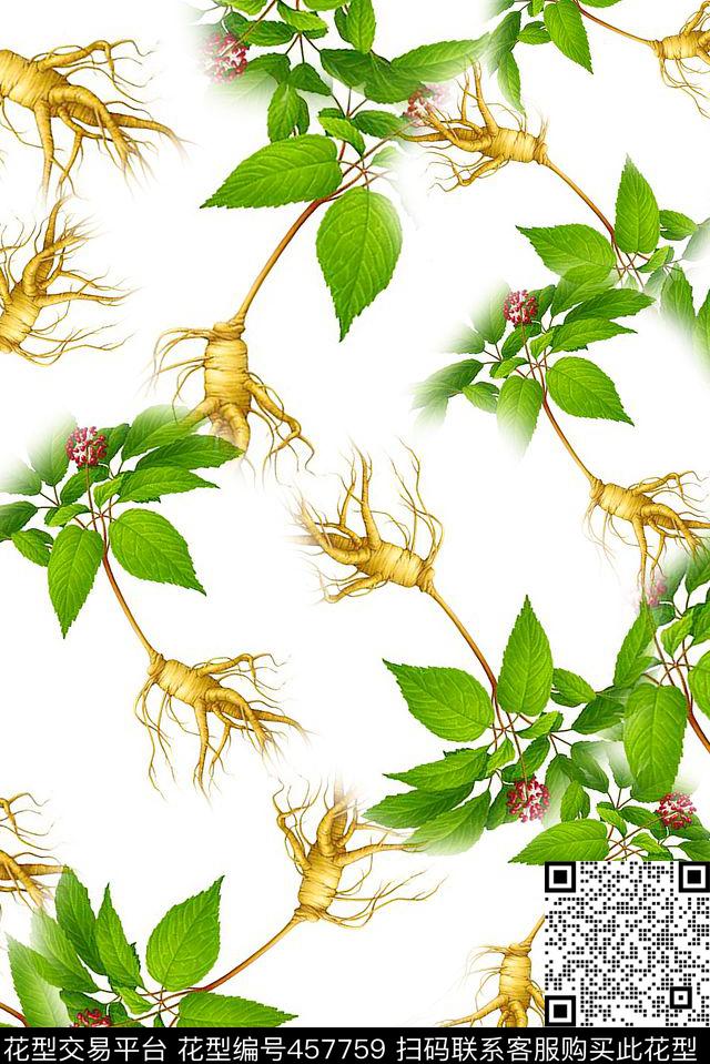 人参植物田园数码印花华亿平台下载（图片编号: 457759） - 瓦栏（Walan）