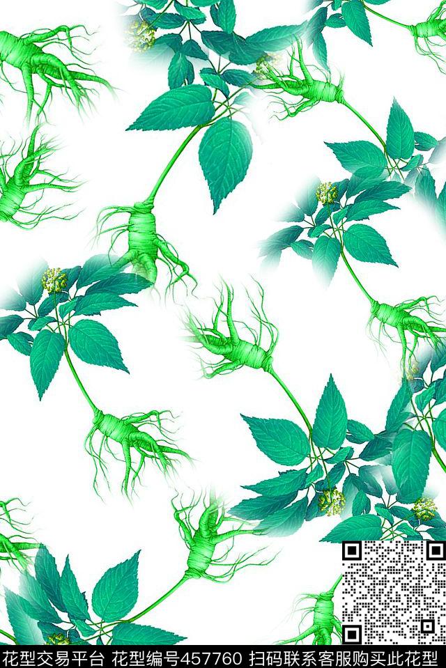 人参植物田园数码印花华亿平台下载（图片编号: 457760） - 瓦栏（Walan）