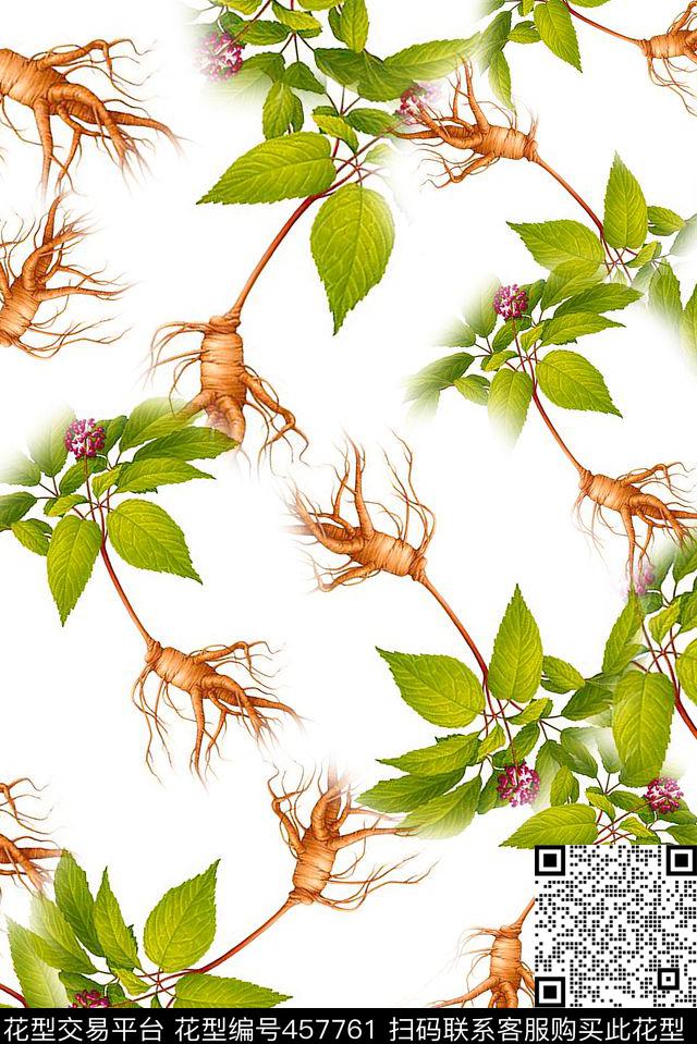 人参植物田园数码印花华亿平台下载（图片编号: 457761） - 瓦栏（Walan）