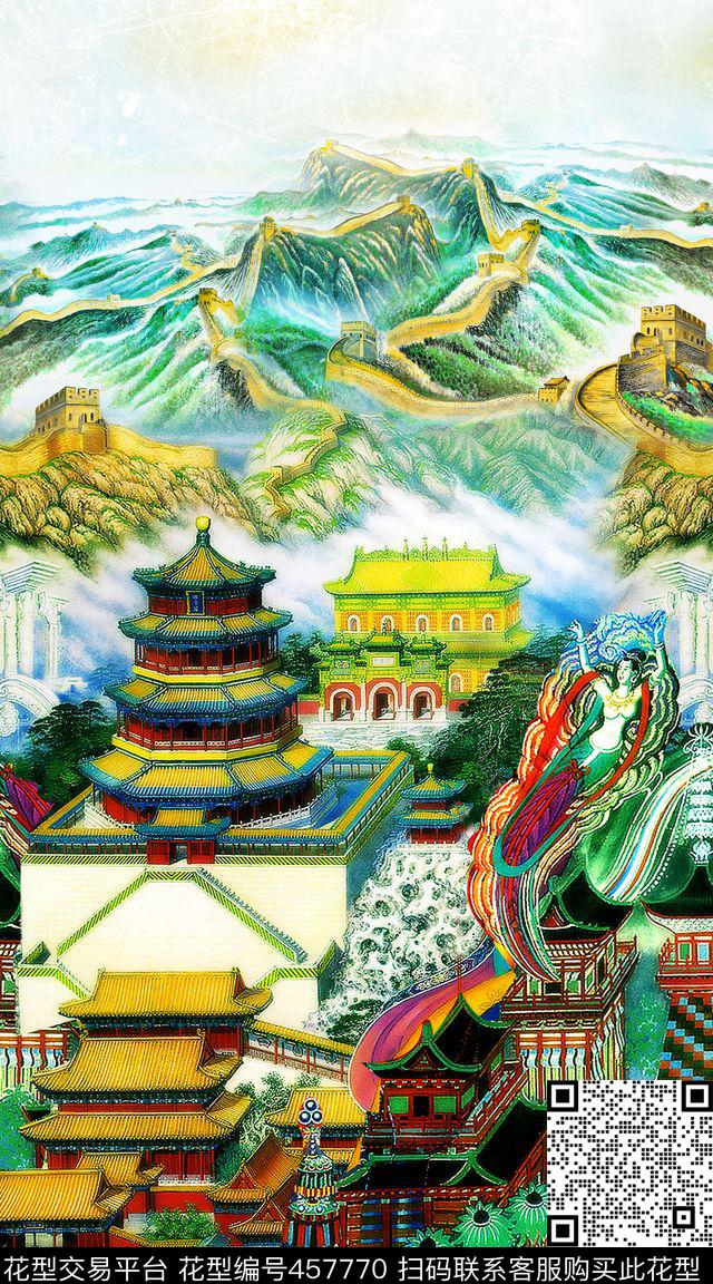 中国风风景建筑数码印花华亿平台下载（图片编号: 457770） - 瓦栏（Walan）