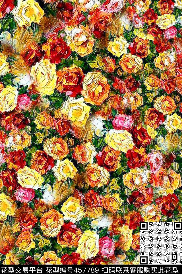 花卉水粉手绘数码印花华亿平台下载（图片编号: 457789） - 瓦栏（Walan）