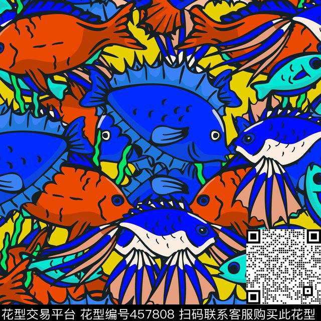 海洋鱼类卡通传统印花华亿平台下载（图片编号: 457808） - 瓦栏（Walan）