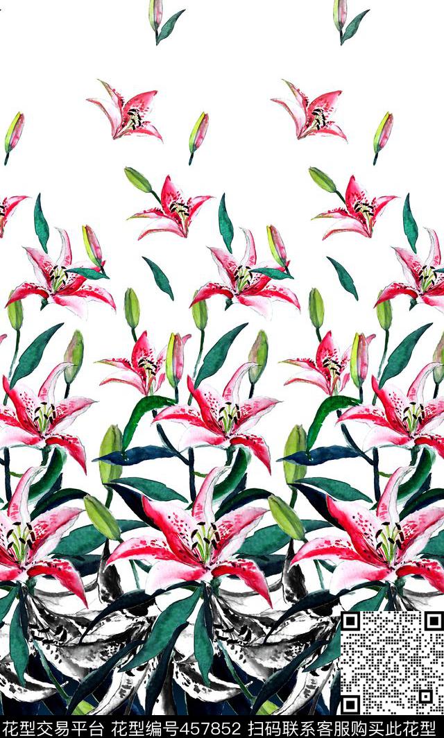 手绘花卉水彩手绘真丝排花花卉数码印花华亿平台下载（图片编号: 457852） - 瓦栏（Walan）