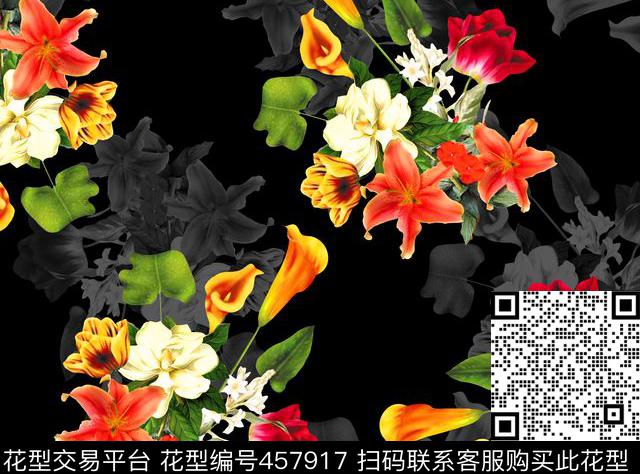 朵花花卉欧美田园风热带风情数码印花华亿平台下载（图片编号: 457917） - 瓦栏（Walan）