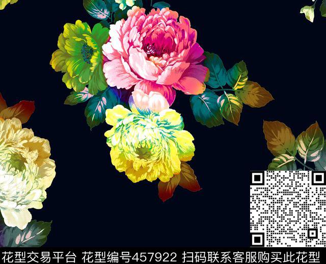 彩色手绘花卉花卉欧美田园风数码印花华亿平台下载（图片编号: 457922） - 瓦栏（Walan）