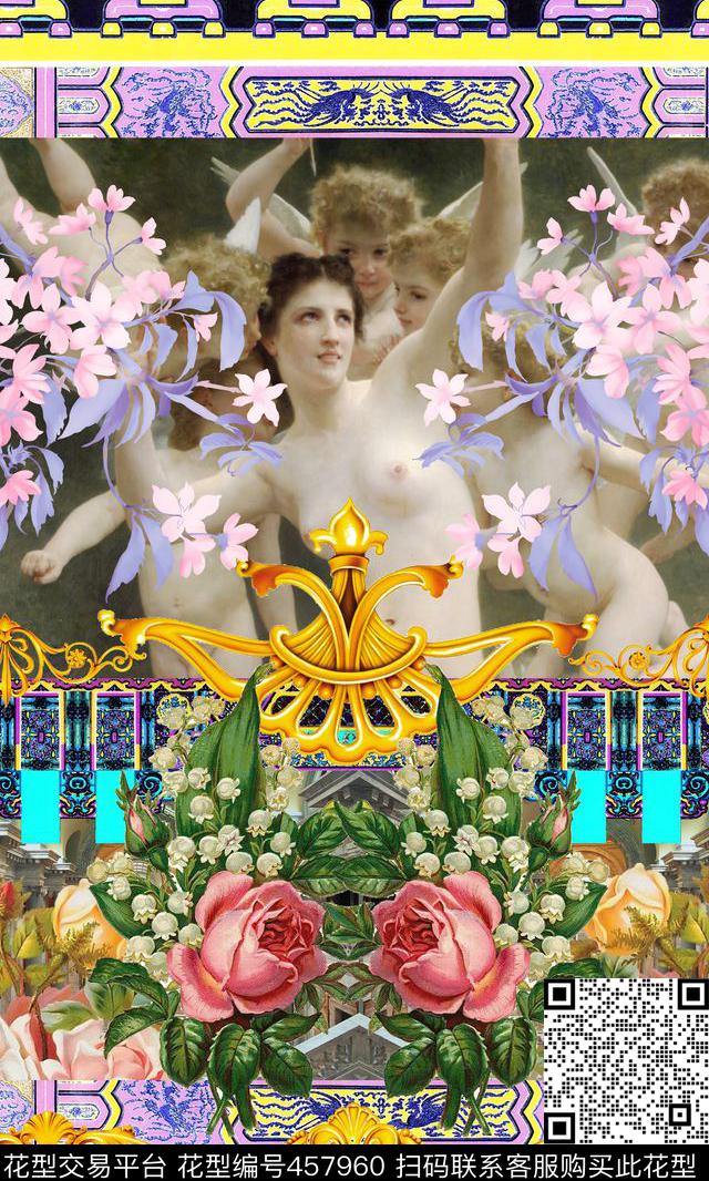 定位油画复古手绘花卉数码印花华亿平台下载（图片编号: 457960） - 瓦栏（Walan）