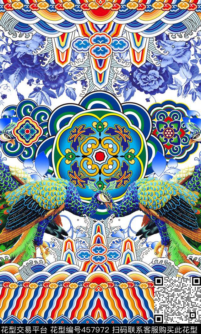 定位动物建筑花纹数码印花华亿平台下载（图片编号: 457972） - 瓦栏（Walan）