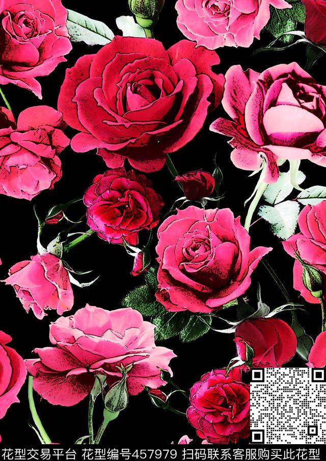 高貴玫瑰花植物时尚泳装数码印花华亿平台下载（图片编号: 457979） - 瓦栏（Walan）