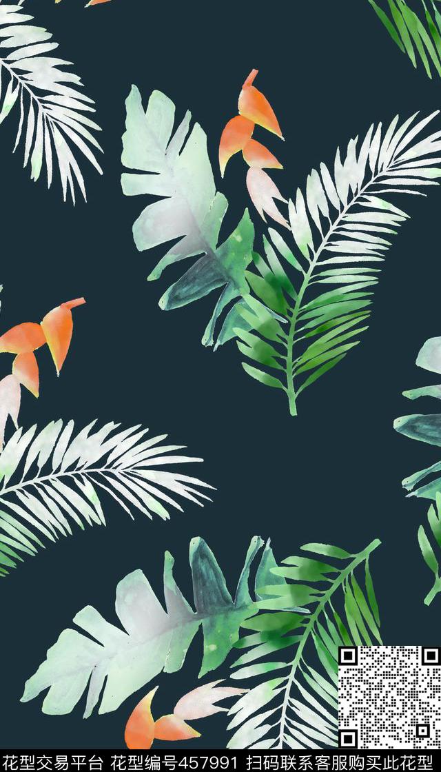 热带风情水彩风棕榈叶数码印花华亿平台下载（图片编号: 457991） - 瓦栏（Walan）