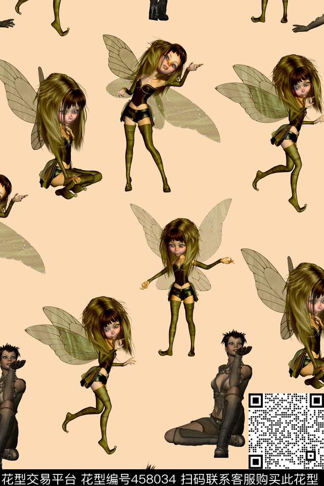 翅膀天使人物数码印花华亿平台下载（图片编号: 458034） - 瓦栏（Walan）