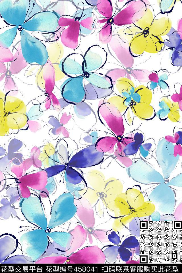 水墨手绘花卉水彩传统印花华亿平台下载（图片编号: 458041） - 瓦栏（Walan）