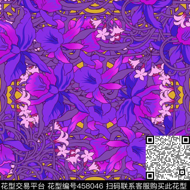 大牌抽象花卉传统印花华亿平台下载（图片编号: 458046） - 瓦栏（Walan）