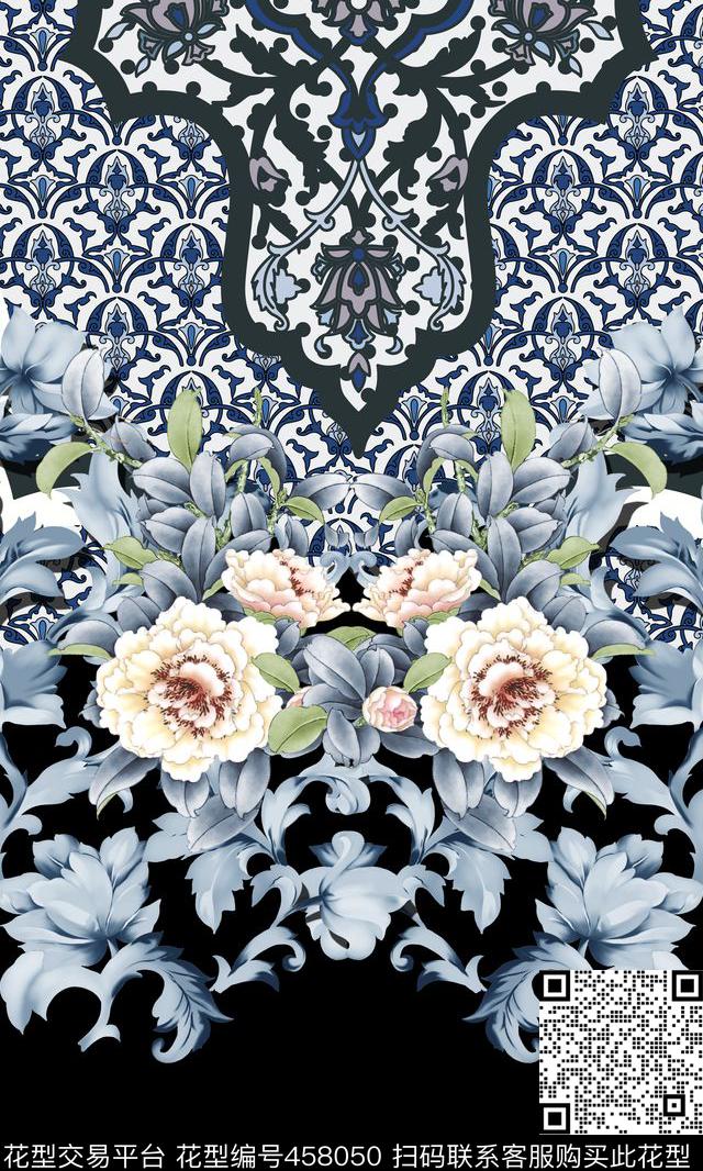定位花卉牡丹花数码印花华亿平台下载（图片编号: 458050） - 瓦栏（Walan）