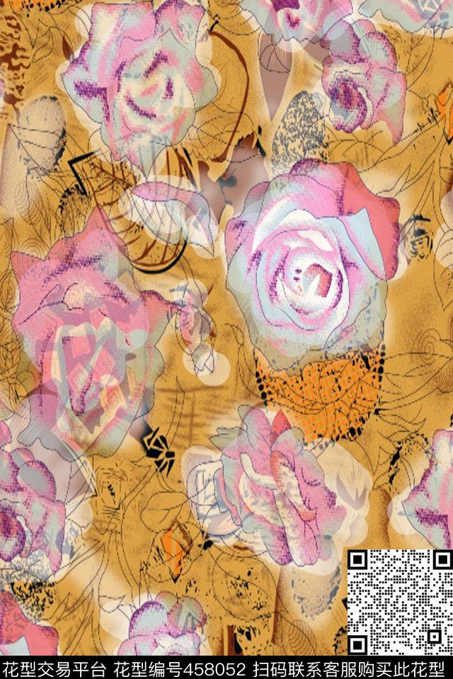 粉色甜蜜现代数码印花华亿平台下载（图片编号: 458052） - 瓦栏（Walan）