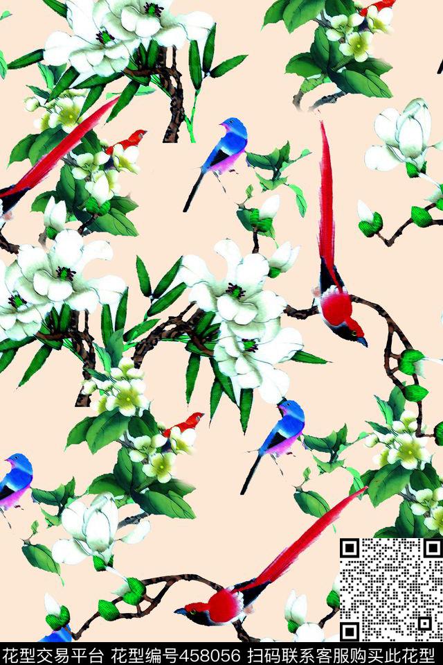 中国风水墨花鸟工笔国画传统印花华亿平台下载（图片编号: 458056） - 瓦栏（Walan）
