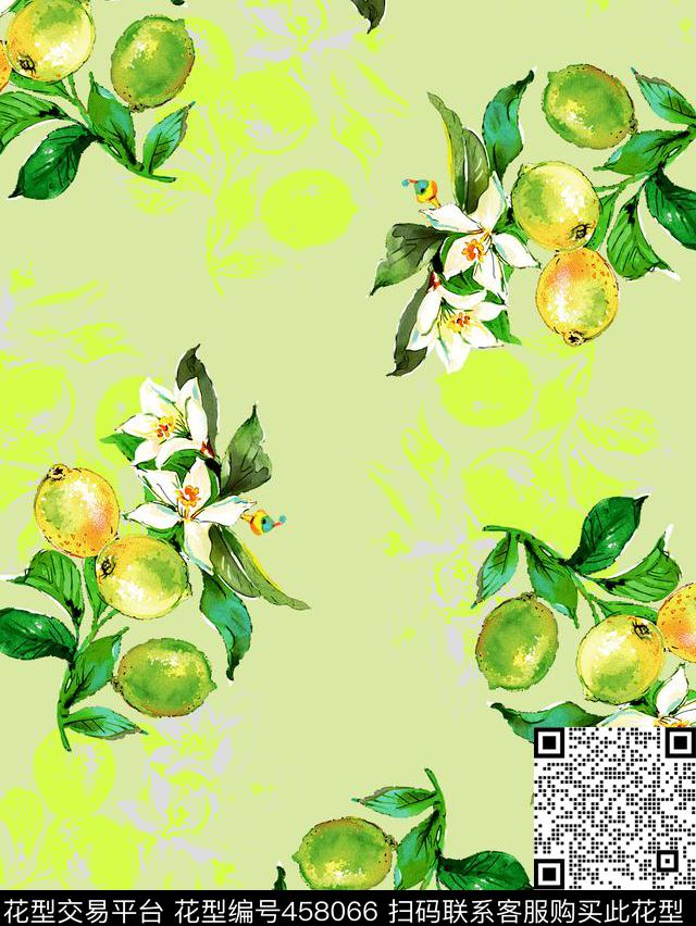 数码定位水果柠檬花卉数码印花华亿平台下载（图片编号: 458066） - 瓦栏（Walan）