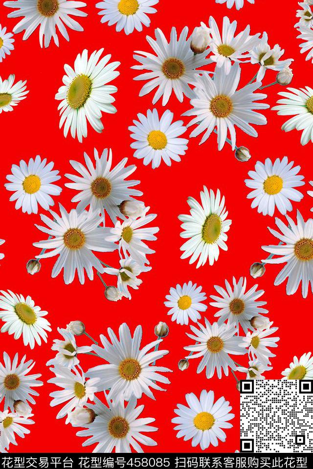 田园风雏菊花四方连续数码印花华亿平台下载（图片编号: 458085） - 瓦栏（Walan）