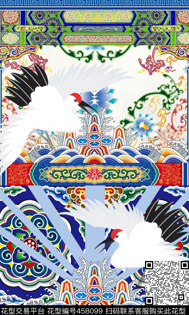 潮流时尚大牌古代纹理数码印花华亿平台下载（图片编号: 458099） - 瓦栏（Walan）