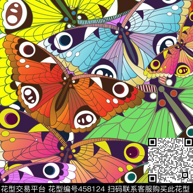 蝴蝶多色活泼数码印花华亿平台下载（图片编号: 458124） - 瓦栏（Walan）
